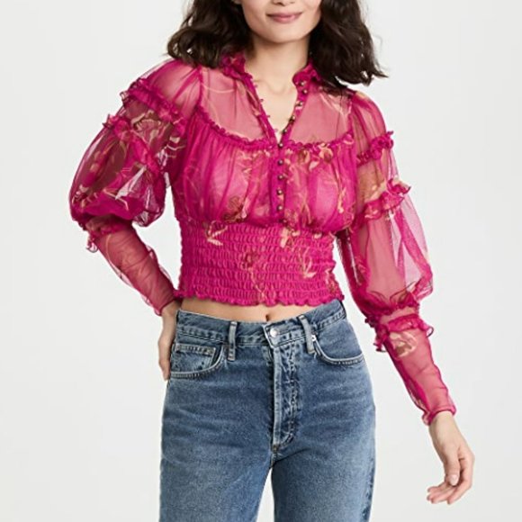 Free People Tops - Free People Time for Shine Mesh Cropped Blouse